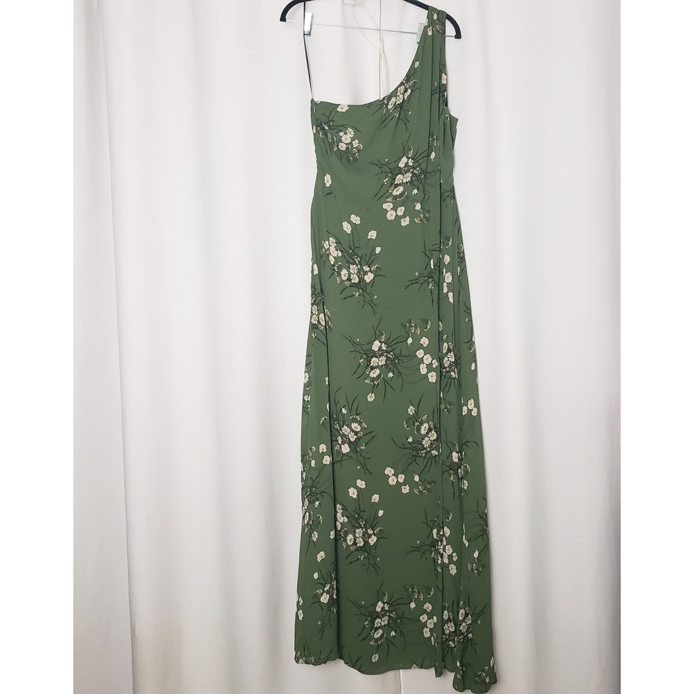 Reformation Dress Size 12 Evelyn Green Floral One Shoulder Maxi Gown ~ FLAWED - Picture 4 of 16